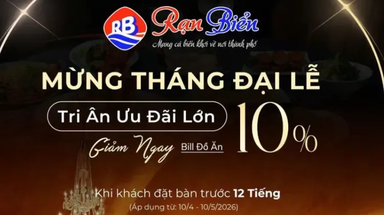 Khuyến mãi giảm giá 10% tại nhà hàng hải sản rạn biển