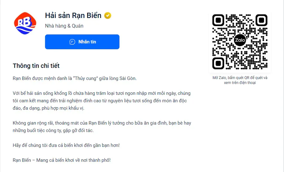 Hải Sản Rạn Biển Zalo OA