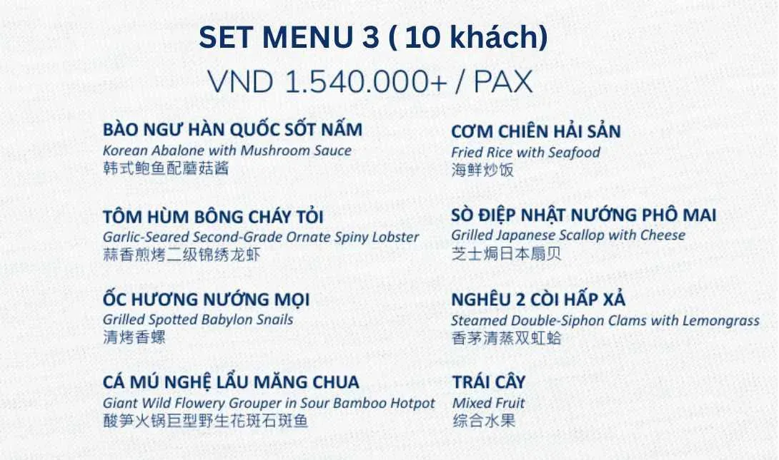Set menu 3 (10 khách) -1.540.000 đ /khách