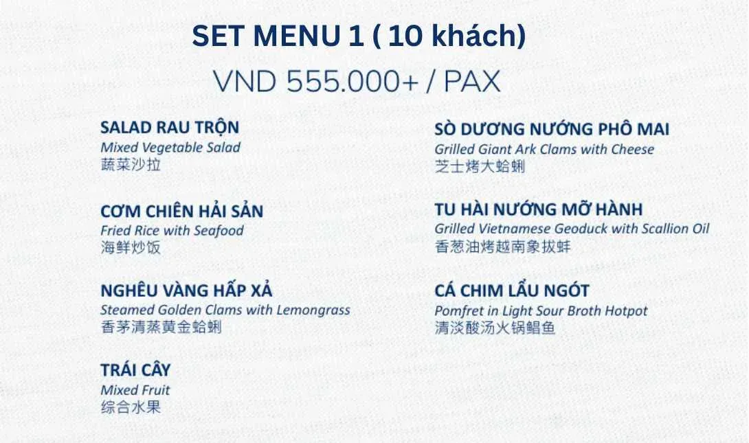 Set menu 1 (10 khách) - 555.000 đ /khách